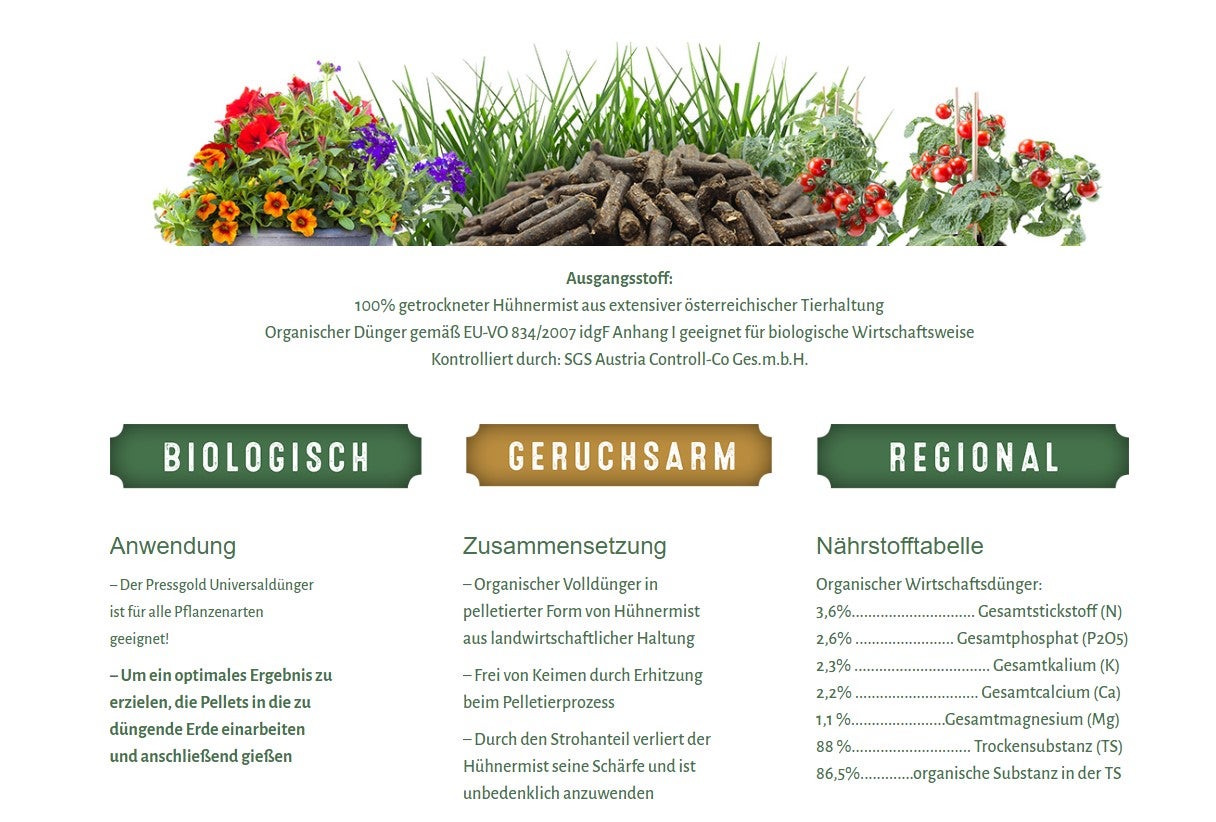 Informartionen Pressgold Dünger